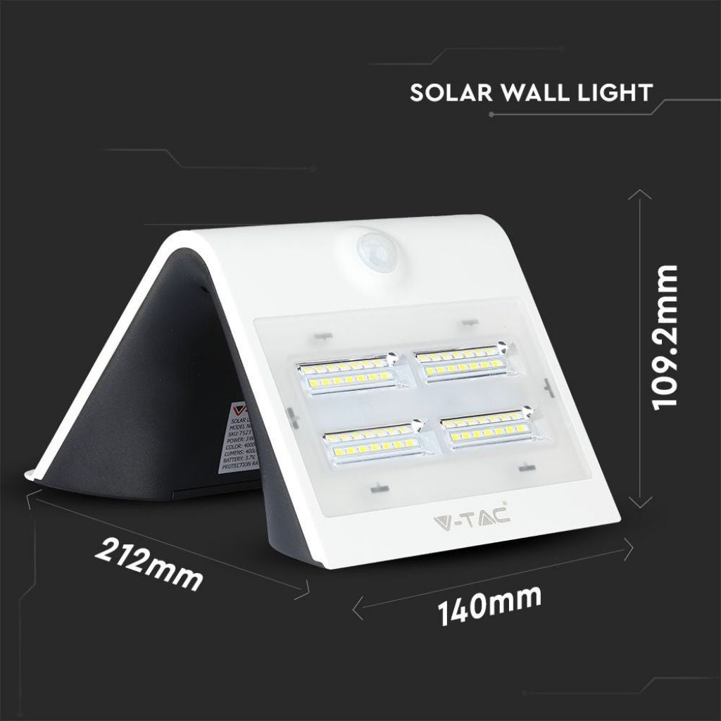 V-TAC VT-768 LAMPADA DA MURO LED 3W CON PANNELLO SOLARE E SENSORE DI MOVIMENTO - SKU 7523