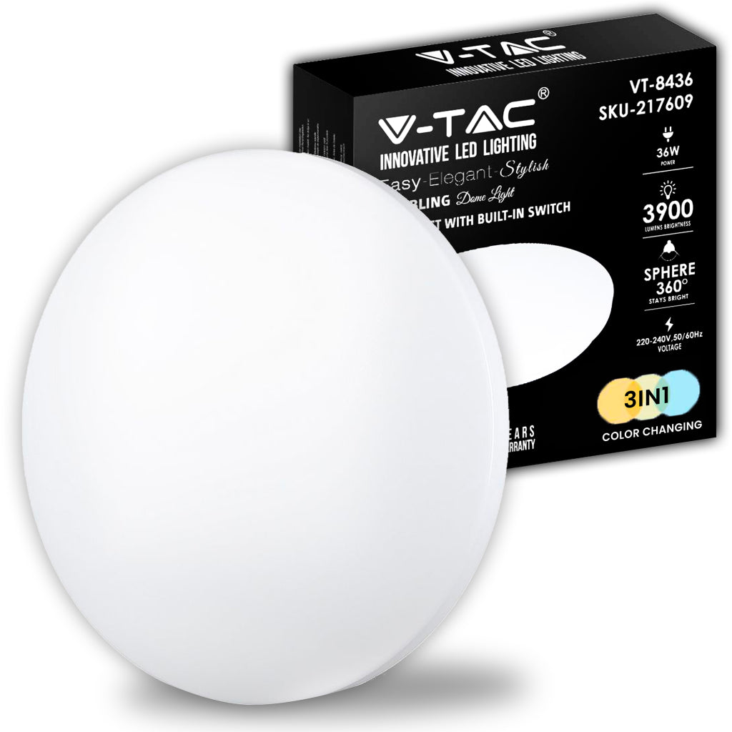 V-TAC GALLERY VT-8436 PLAFONIERA LED ROTONDA 36W SMD CHANGING COLOR CCT 3IN1 CON DRIVER - SKU 217609