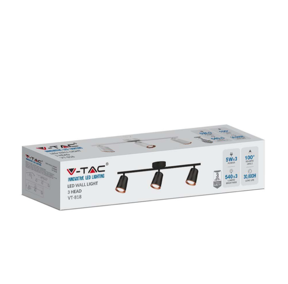 V-TAC VT-818 LAMPADA LED DA PARETE 15W SMD WALL LIGHT COLORE BIANCO APPLIQUE CON TESTE ORIENTABILI - SKU 218258 / 218260