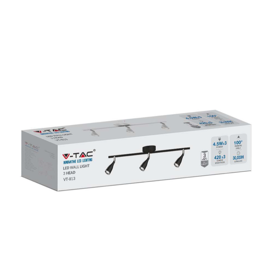 V-TAC VT-813 LAMPADA LED DA PARETE 13.5W SMD WALL LIGHT COLORE BIANCO APPLIQUE CON TESTE ORIENTABILI - SKU 218270 / 218272