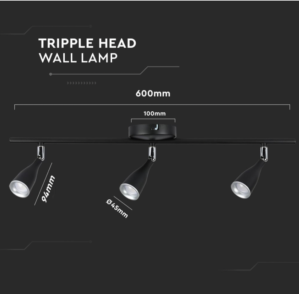 V-TAC VT-813 LAMPADA LED DA PARETE 13.5W SMD WALL LIGHT COLORE NERO APPLIQUE CON TESTE ORIENTABILI - SKU 218271 / 218273