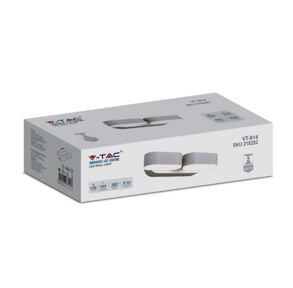 V-TAC VT-814 LAMPADA LED DA MURO DUE TESTE RUOTABILI 10W WALL LIGHT IP65 APPLIQUE COLORE BIANCO - SKU 218292