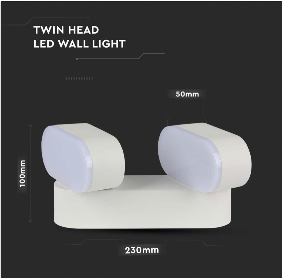 V-TAC VT-814 LAMPADA LED DA MURO DUE TESTE RUOTABILI 10W WALL LIGHT IP65 APPLIQUE COLORE BIANCO - SKU 218292