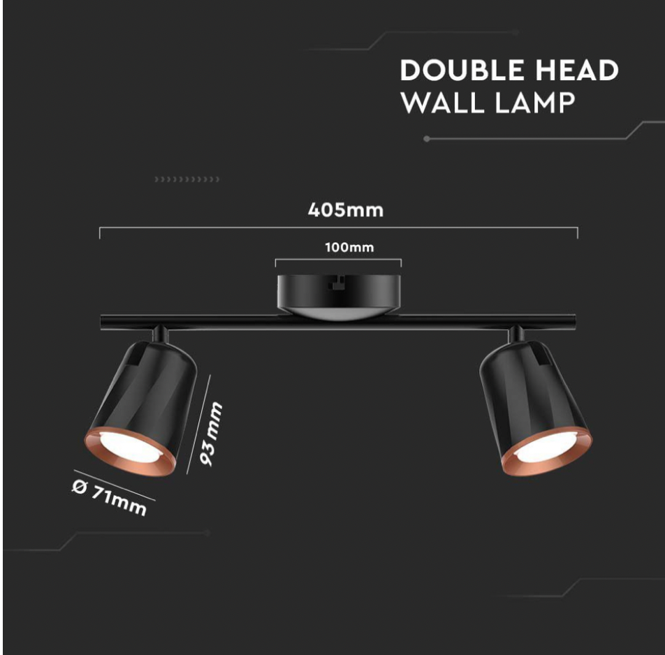 V-TAC VT-812 LAMPADA LED DA PARETE 10W SMD WALL LIGHT SMD COLORE NERO APPLIQUE CON TESTE ORIENTABILI - SKU 218255 / 218257