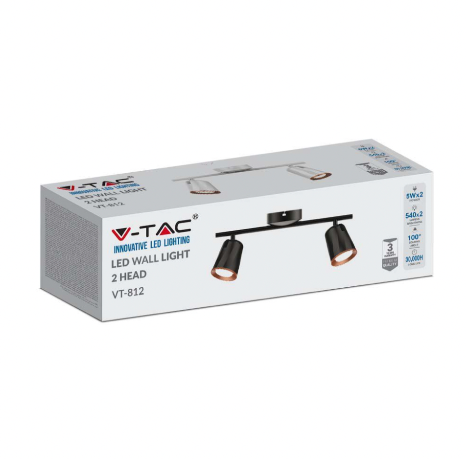 V-TAC VT-812 LAMPADA LED DA PARETE 10W SMD WALL LIGHT SMD COLORE BIANCO APPLIQUE CON TESTE ORIENTABILI - SKU 218254 / 218256