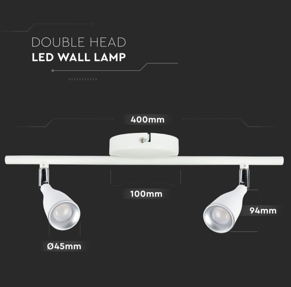 V-TAC VT-810 LAMPADA LED DA PARETE 9W SMD WALL LIGHT COLORE BIANCO APPLIQUE CON TESTE ORIENTABILI - SKU 218266