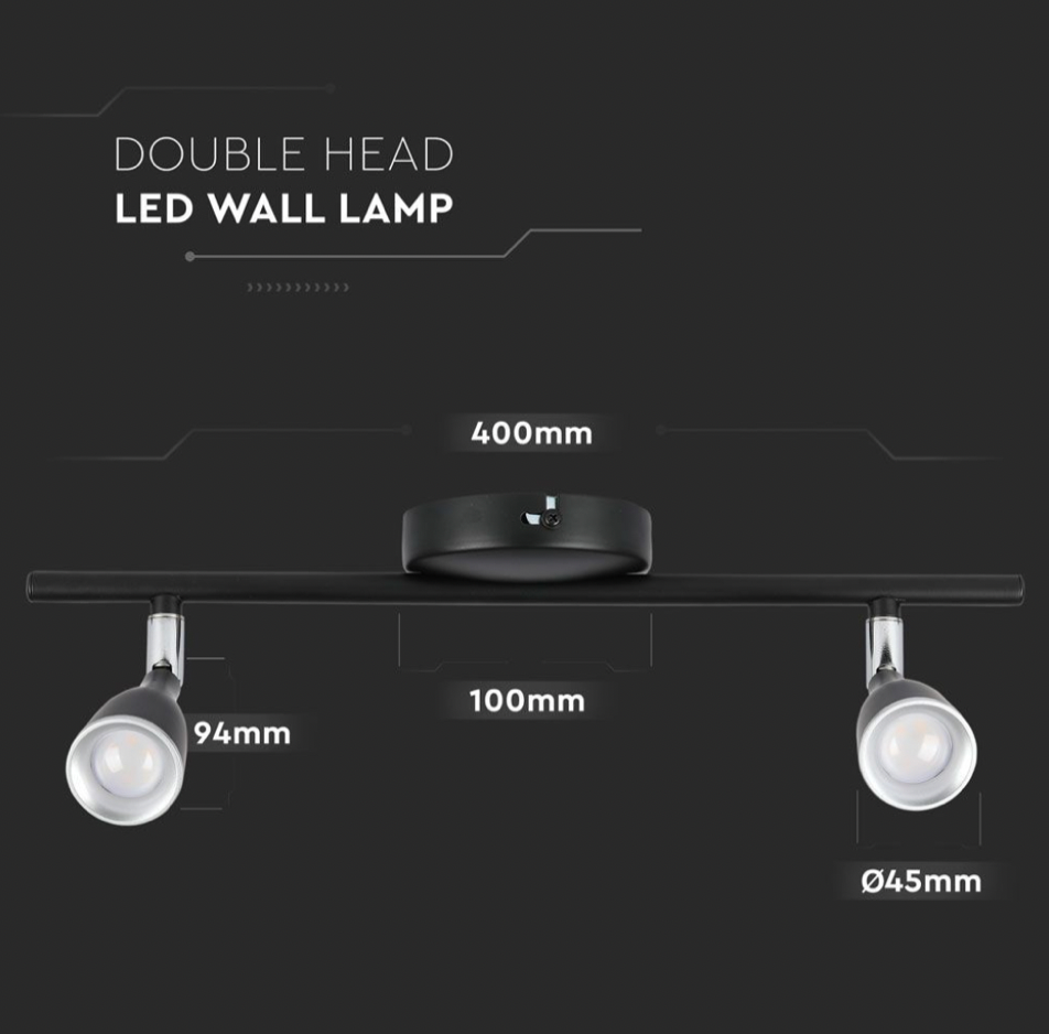 V-TAC VT-810 LAMPADA LED DA PARETE 9W SMD WALL LIGHT COLORE NERO APPLIQUE CON TESTE ORIENTABILI - SKU 218269