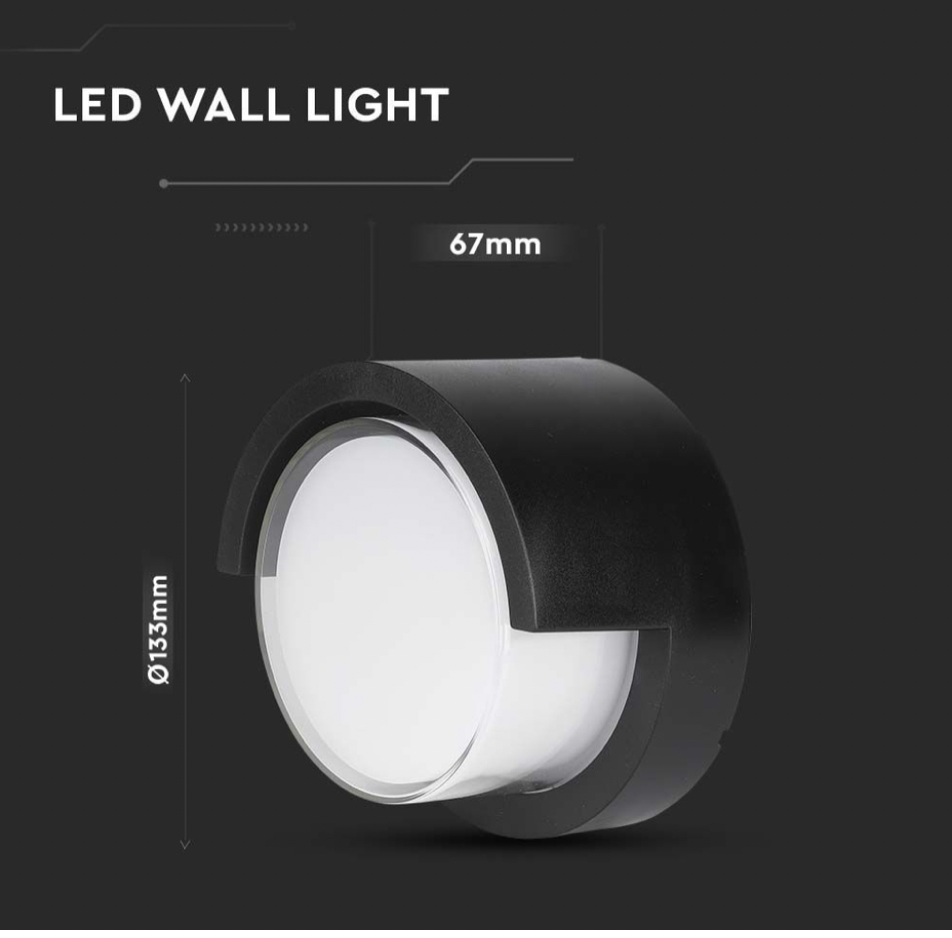 V-TAC VT-831 LAMPADA LED DA MURO 7W WALL LIGHT SMD APPLIQUE IP65 COLORE NERO FORMA ROTONDA - SKU 218609