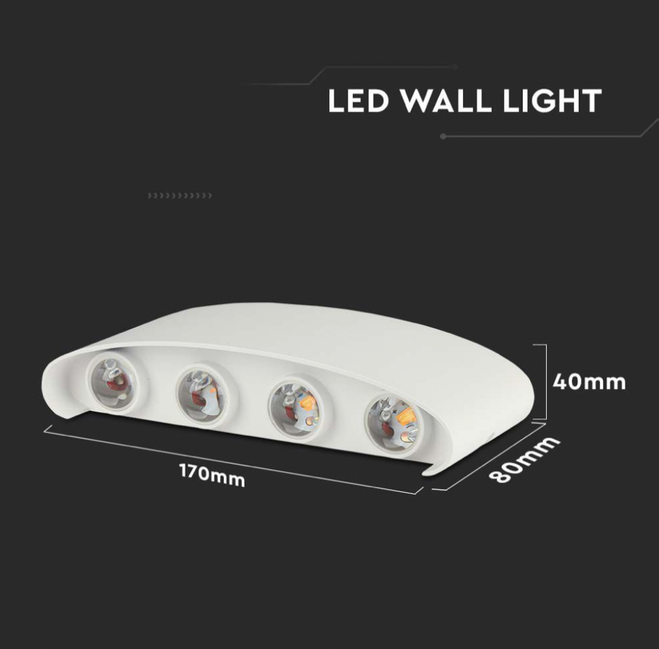 V-TAC VT-848 LAMPADA LED DA MURO 7W WALL LIGHT BIANCA APPLIQUE CON 8 LED SMD IP65 - SKU 218617 / 218618