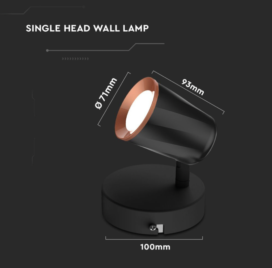 V-TAC VT-806 LAMPADA LED DA PARETE 5W SMD APPLIQUE ORIENTABILE COLORE NERO - SKU 218251 / 218253