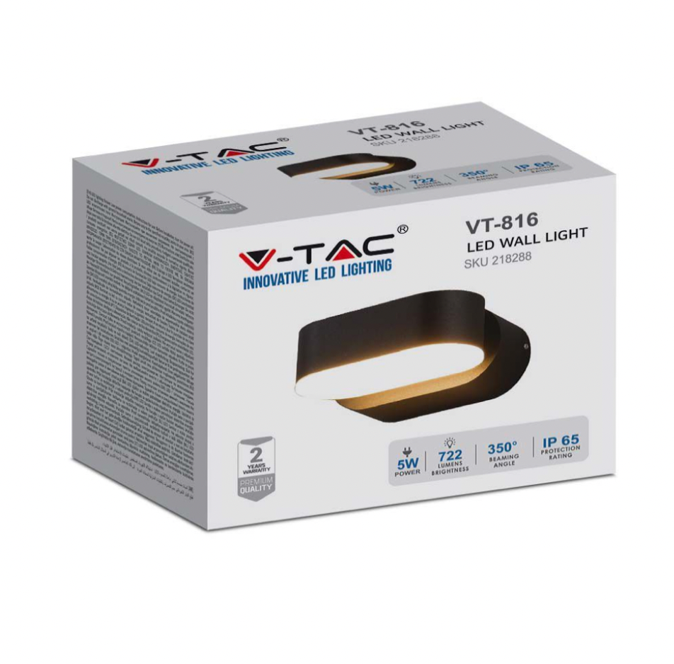 V-TAC VT-816 LAMPADA LED DA MURO RUOTABILE 5W WALL LIGHT IP65 APPLIQUE COLORE NERO - SKU 218288 / 218289
