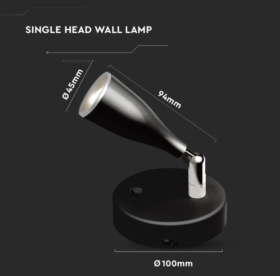 V-TAC VT-805 LAMPADA LED DA PARETE 4.5W SMD WALL LIGHT COLORE NERO APPLIQUE CON TESTA ORIENTABILE - SKU 218676 / 218678