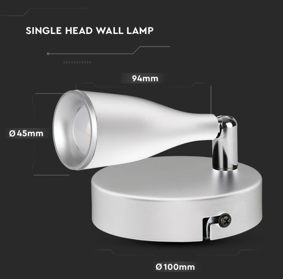 V-TAC VT-805 LAMPADA LED DA PARETE 4.5W SMD WALL LIGHT COLORE BIANCO APPLIQUE CON TESTA ORIENTABILE - SKU 218262 / 218264