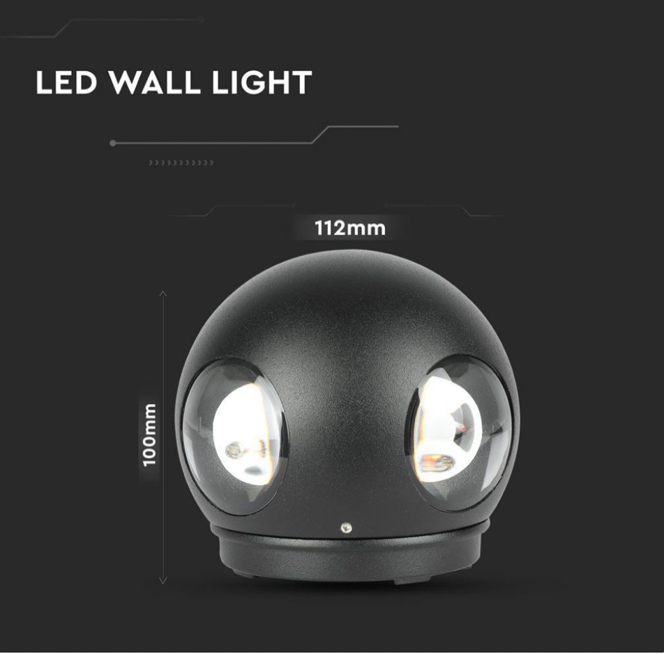 V-TAC VT-834 LAMPADA LED DA MURO 4W WALL LIGHT IP65 APPLIQUE CON 4 LED FORMA ROTONDA COLORE NERO - SKU 218553 / 218554