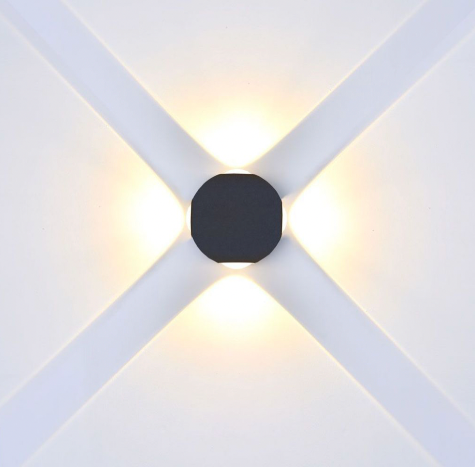 V-TAC VT-834 LAMPADA LED DA MURO 4W WALL LIGHT IP65 APPLIQUE CON 4 LED FORMA ROTONDA COLORE NERO - SKU 218553 / 218554