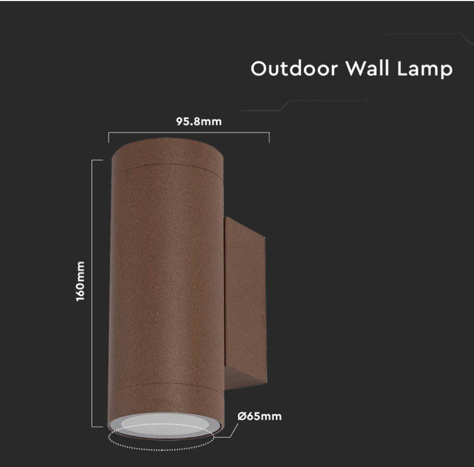 V-TAC VT-11015 PORTALAMPADA DA MURO CON DOPPIO ATTACCO GU10 APPLIQUE IP65 COLORE CORTEN - SKU 6819