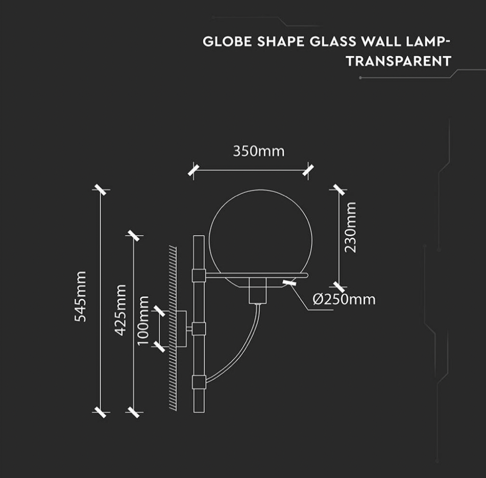 V-TAC VT-7226 LAMPADA DA MURO IN VETRO TRASPARENTE CON PORTALAMPADA PER LAMPADINE E27 - SKU 3864