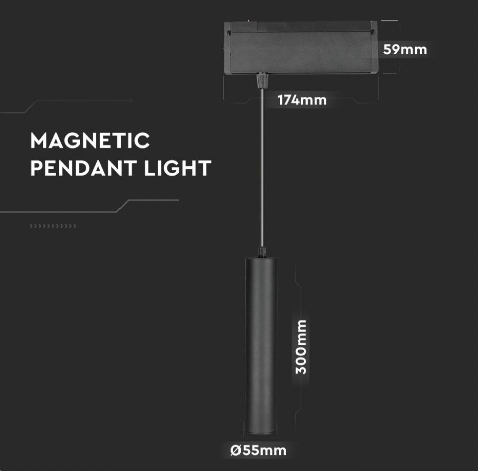 V-TAC PRO VT-4315 MAGNETIC PENDANT LIGHT LAMPADA LED A SOSPENSIONE MAGNETICA 15W NERO CRI≥90 - SKU 7968 / 7969
