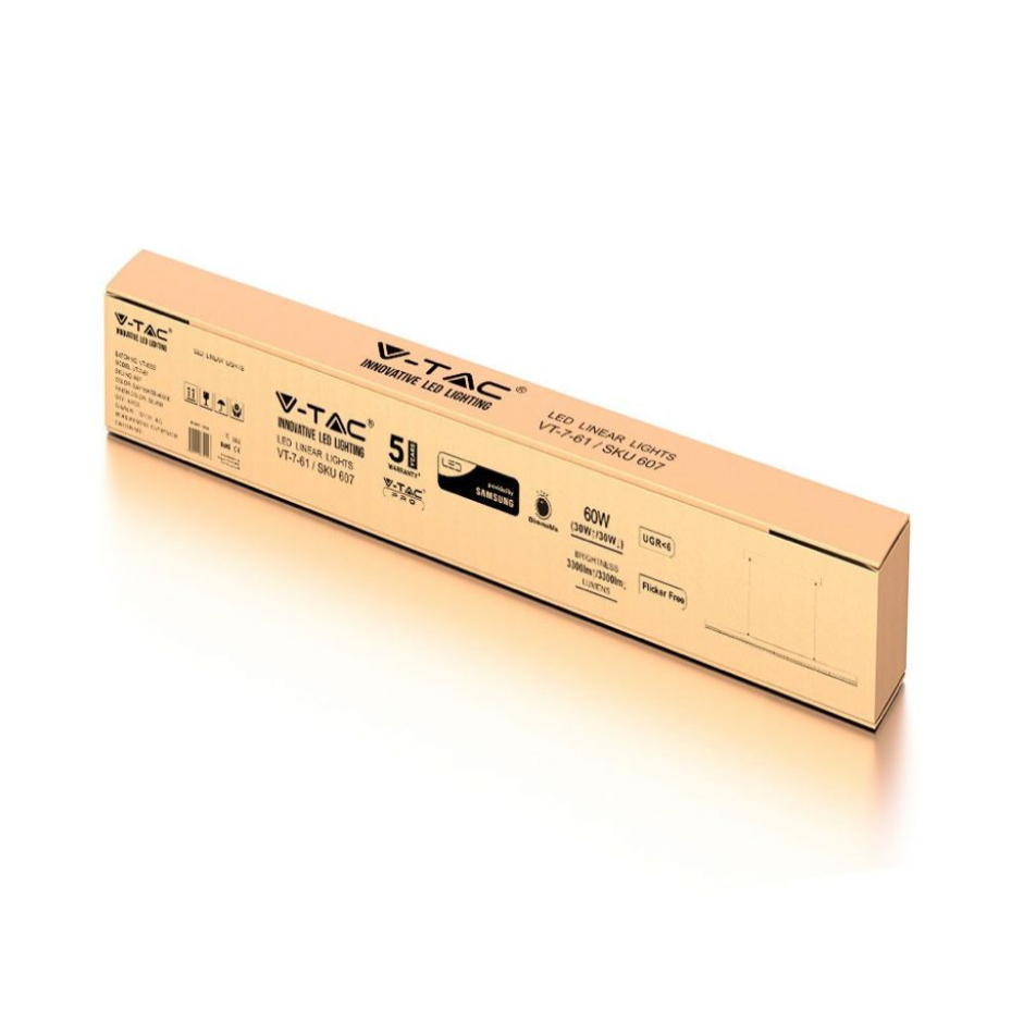 V-TAC PRO VT-7-61 LAMPADA LED A SOSPENSIONE LINEAR LIGHT 60W CHIP SAMSUNG SILVER BODY DIMMERABILE - SKU 607