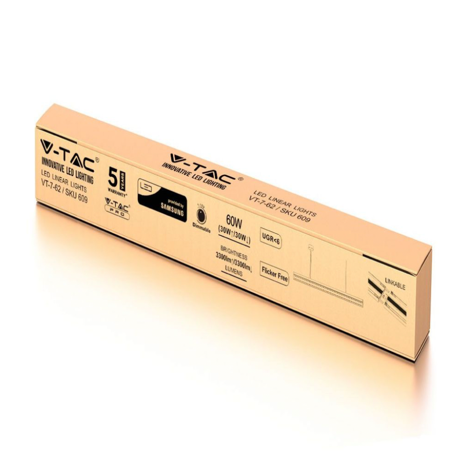 V-TAC PRO VT-7-62 LAMPADA LED A SOSPENSIONE LINEAR LIGHT 60W CHIP SAMSUNG SILVER BODY DIMMERABILE - SKU 609