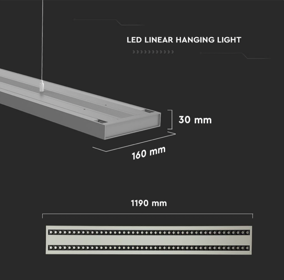 V-TAC PRO VT-7-62 LAMPADA LED A SOSPENSIONE LINEAR LIGHT 60W CHIP SAMSUNG SILVER BODY DIMMERABILE - SKU 609