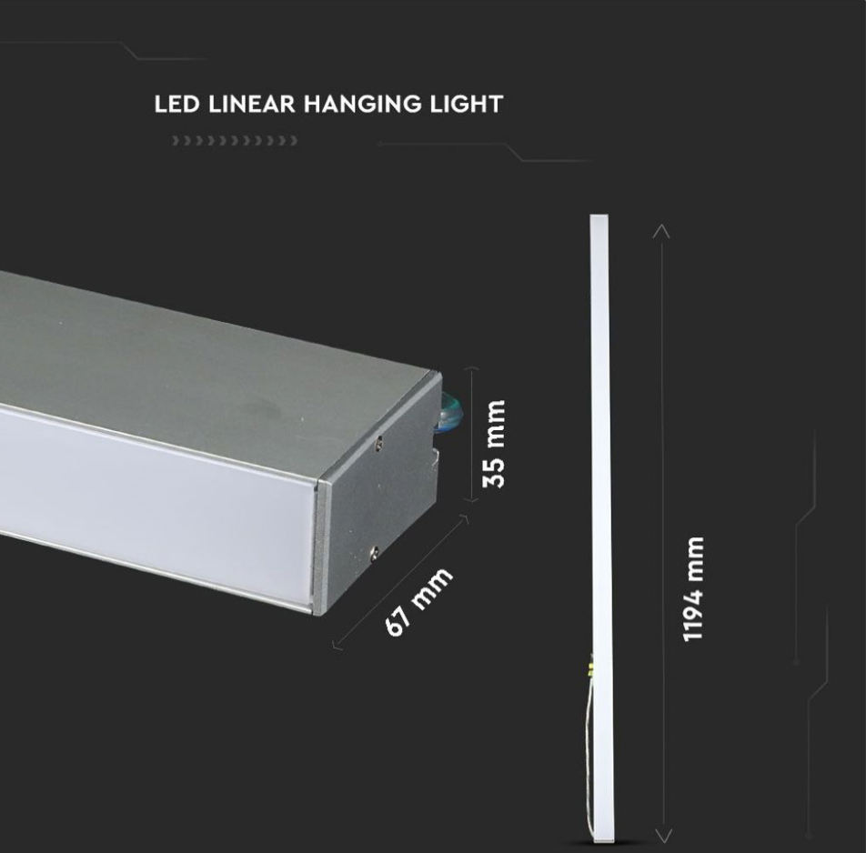 V-TAC PRO VT-7-40 LAMPADA LED A SOSPENSIONE 40W SMD LINEAR LIGHT ARGENTO CON CHIP SAMSUNG - SKU 21375 / 21601